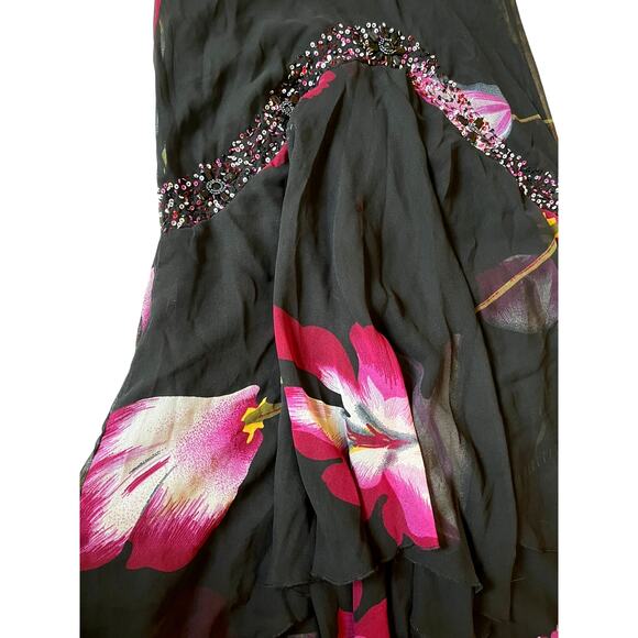 Midnight Velvet Halter Chiffon Beaded Midi Dress - Picture 4 of 12